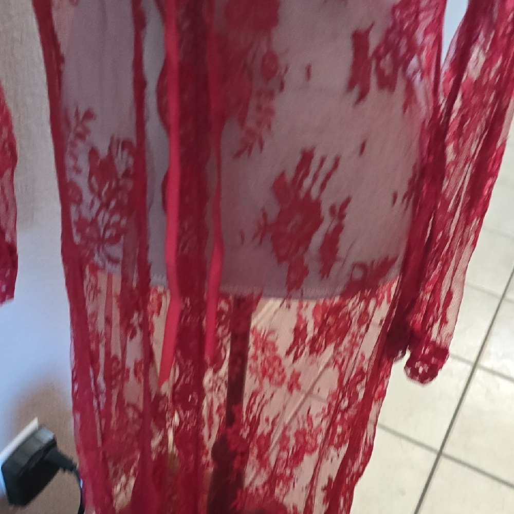 Luxurious Scarlet Lace Robe - Picture 8 of 9